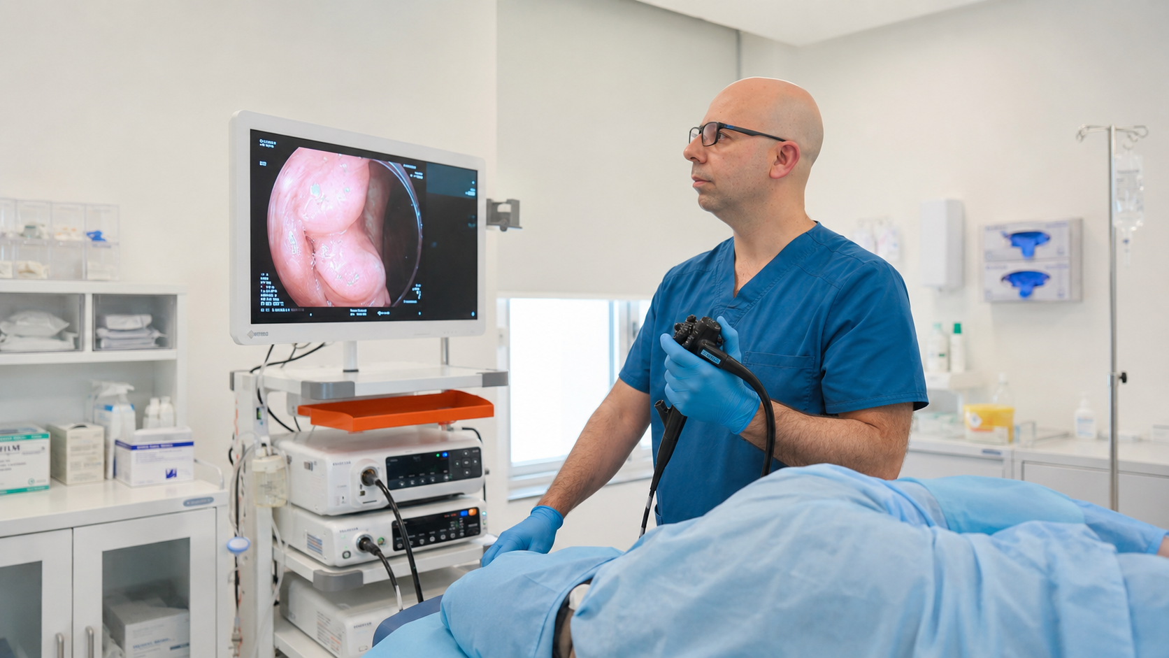 El Dr. Simón Guttmann realizando una endoscopía digestiva